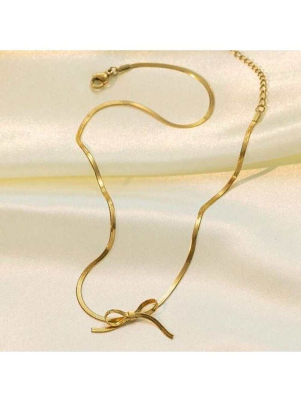 Gold Plated Stainless Steel Bow Knot Choker Necklace – Adjustable - Picture 2 of 2